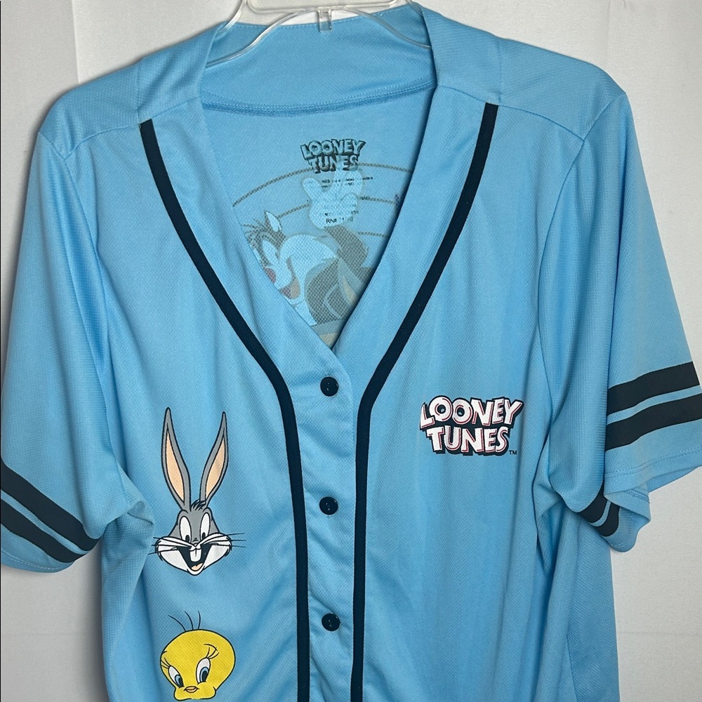Looney Tunes Women's Light Blue Graphic Baseball Tee